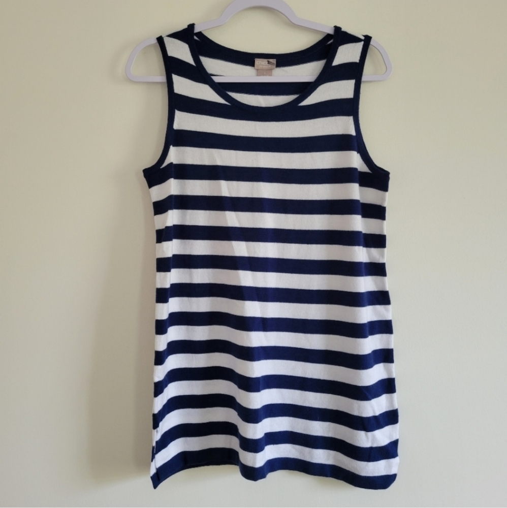 Chico's Genergy Blue White Stripes Marine Nautical Long Tank Sleeveless Top M